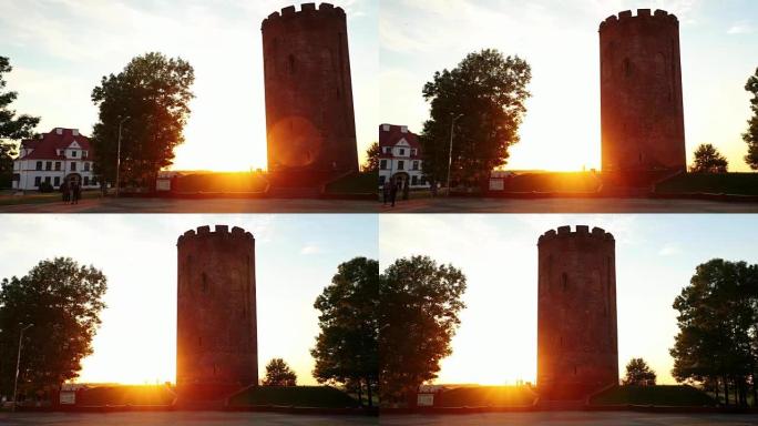 Kamyenyets，布雷斯特地区，白俄罗斯Kamyenyets塔在日落或日出时间