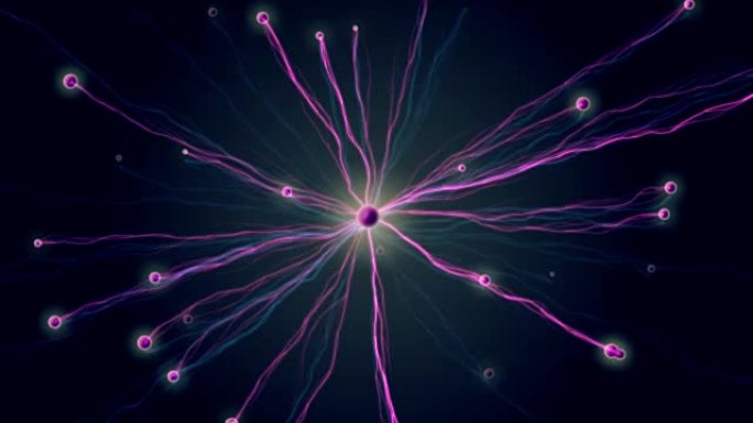 网络连接爆炸紫色等离子霓虹云抽象背景动画-新动态技术运动七彩视频素材