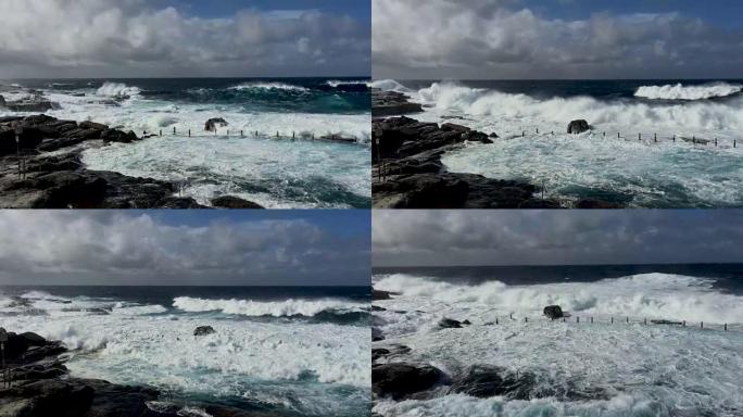 公海和岩石池的危险冲浪