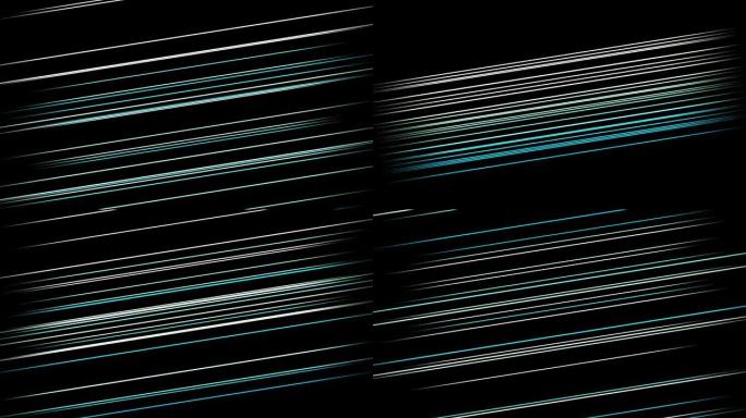 黑色背景视频上的抽象运动线条艺术。水平线运动