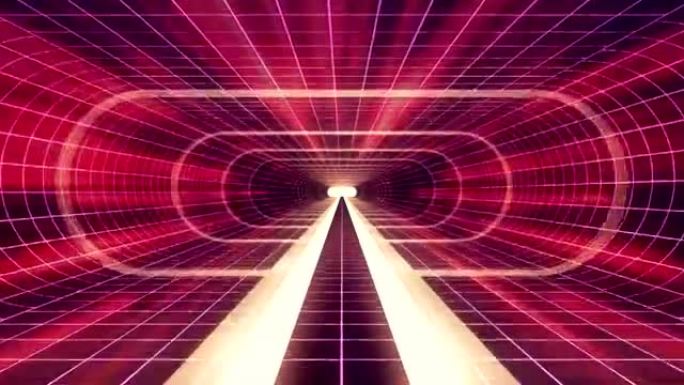 通过虚拟现实霓虹灯网格红灯准备好单词网络隧道平视显示器界面运动图形动画背景新质量复古未来复古风格酷漂