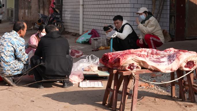 杀猪 切猪肉 屠宰 农村杀猪 猪排骨