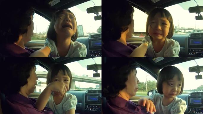 亚洲女婴在车上哭泣真的很激动