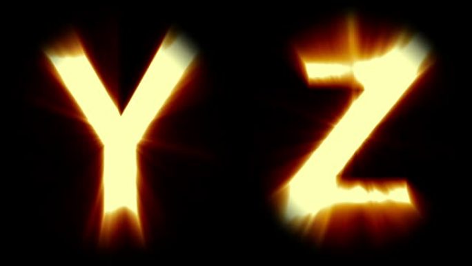 轻字母Y和Z-暖橙色光-强烈闪烁和强烈闪烁动画循环-隔离