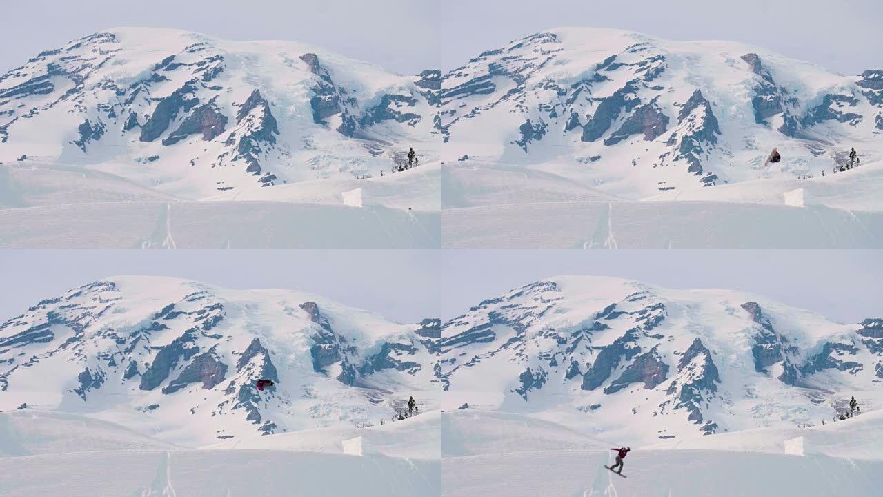 滑雪板空中跳跳大后空翻大山背景