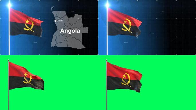 带有地图绿色屏幕的安哥拉3D旗帜