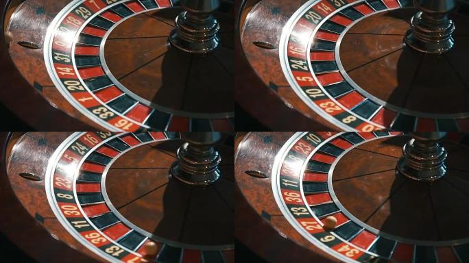 赌场轮盘赌的镜头在运动中，球停在27红三十六/下次运气更好