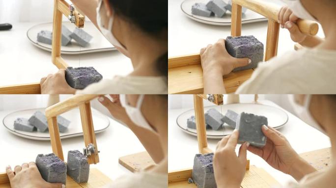 女人用硬木面包肥皂切割紫色工艺肥皂刀具手工精密切割肥皂修剪