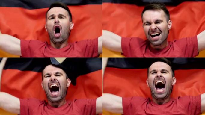 德国球迷庆祝举着德国国旗慢动作，4k，高品质