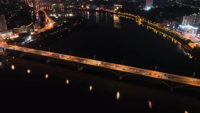 内江西林大桥夜景航拍沱江夜晚河流城市晚上