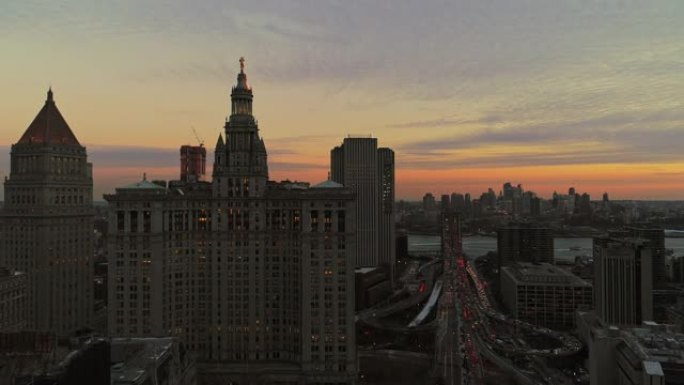 高架全景夜景，曼哈顿市中心，纽约市