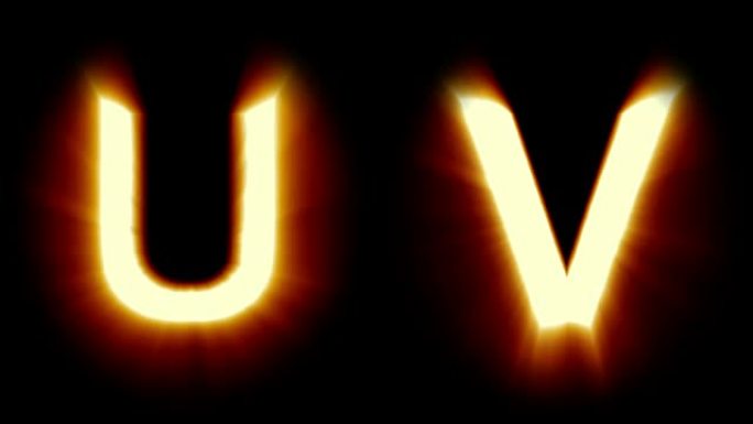 轻字母U和V-暖橙色光-闪烁闪烁动画循环-隔离