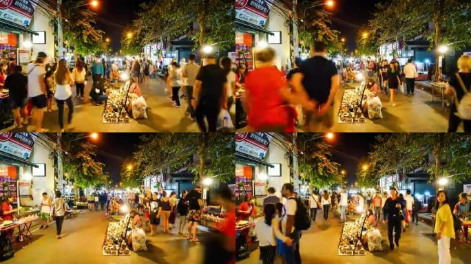泰国清迈夜市街上拥挤的人