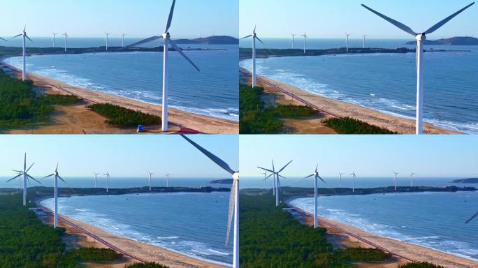 航拍 海岸 风力发电