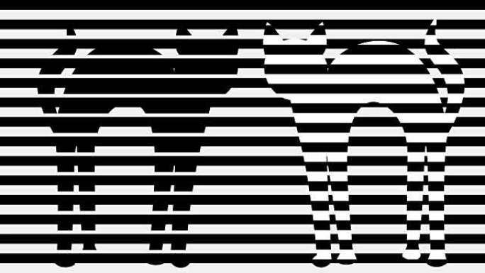 单色动画中的两只猫。带猫轮廓的黑色和白色背景。黑色雄猫和脱光猫
