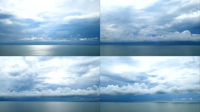 蓝天和海洋上的时间推移移动云