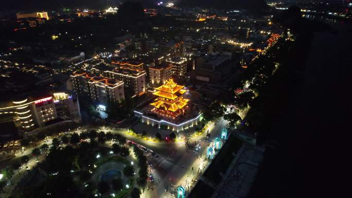 广西桂林城市夜景交通航拍 (8)