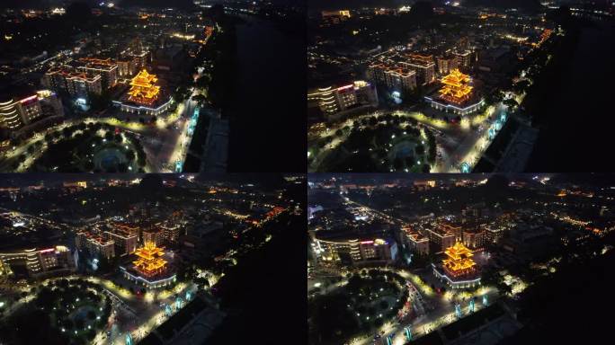 广西桂林城市夜景交通航拍 (8)