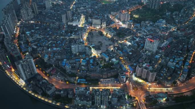 内江市中心夜景航拍内江夜晚沱江城市夜景