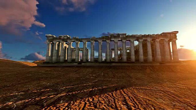 Athena Parthenon 3D Model On A Beautiful Sunset
