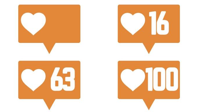 社交媒体心形，数到100个橙色