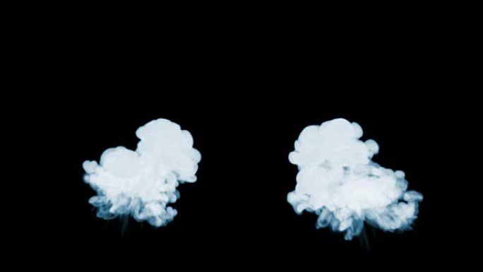 慢动作的烟雾流。两个烟雾流隔离在黑色背景，背光，准备合成视觉效果。对于透明度使用模式屏幕。V1