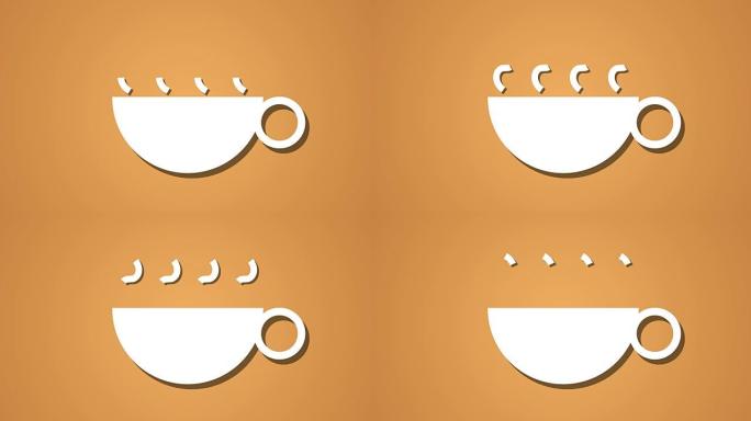 热气腾腾的咖啡茶动画循环，背景橙色