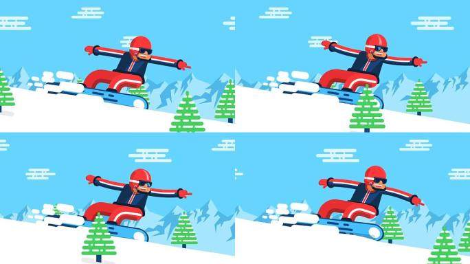 穿着鲜艳服装的有趣的平板滑雪板