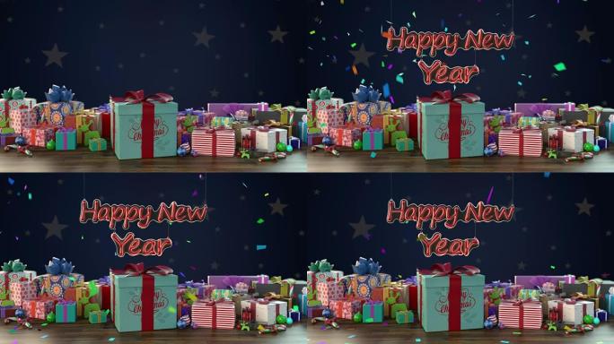 新年快乐和霓虹文字动画-4K