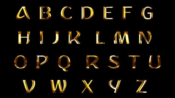 黑色背景上的复古黄金金属字母单词文本系列符号标志，金色豪华字母装饰文本概念