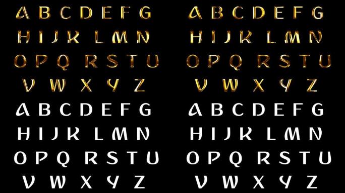 黑色背景上的复古黄金金属字母单词文本系列符号标志，金色豪华字母装饰文本概念
