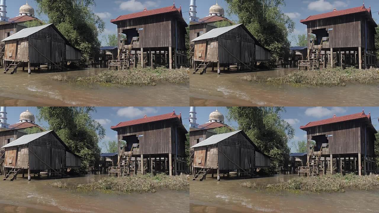 乡村高跷房屋下的洪水