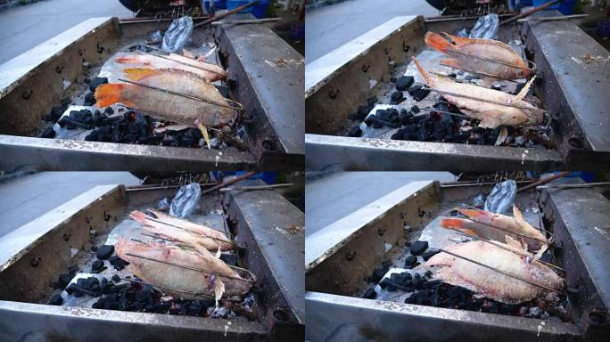 泰国街头美食盐烤鱼。