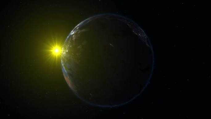 现实的地球，在星空和太阳的背景下在太空中旋转 (循环)