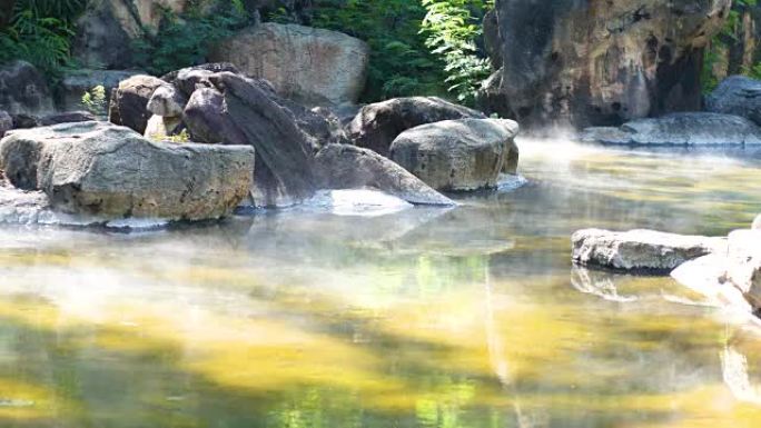 Stream of Hot Spring with Morning Sunlight