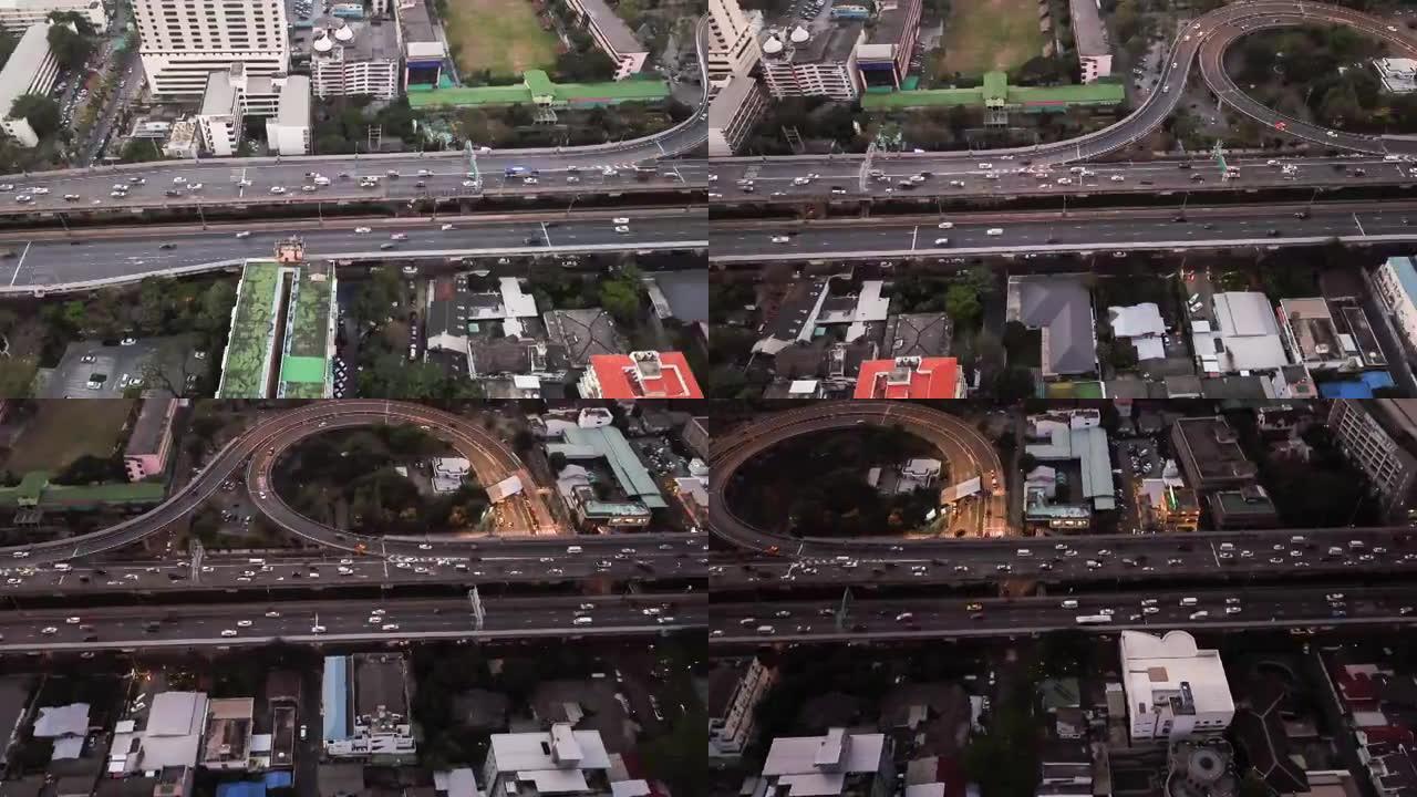 4K Day to Night Time Lapse : Aerial View of Traffi