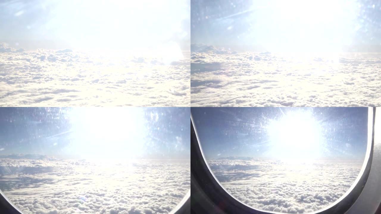 阳光穿过飞机窗户