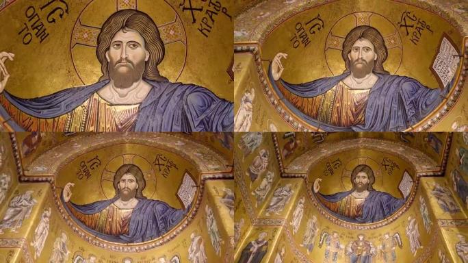 意大利西西里岛巴勒莫大教堂天花板上的基督像