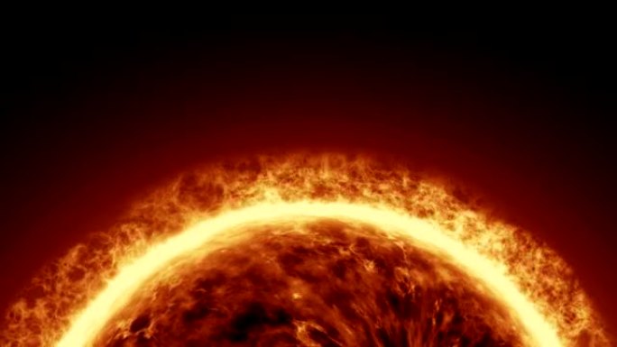 4k逼真的太阳表面，带有太阳耀斑，太阳的燃烧隔离在黑色上，带有文字或徽标的空间。运动图形和动画背景。
