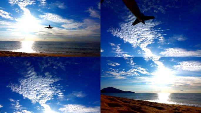 飞机降落到机场，慢动作