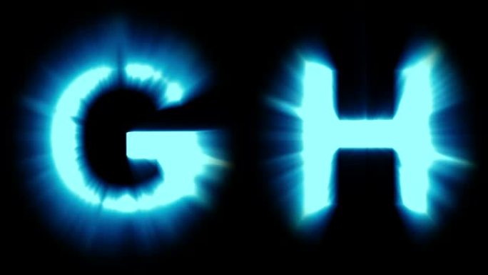 轻字母G和H-冷蓝光-强烈闪烁和强烈闪烁动画循环-隔离