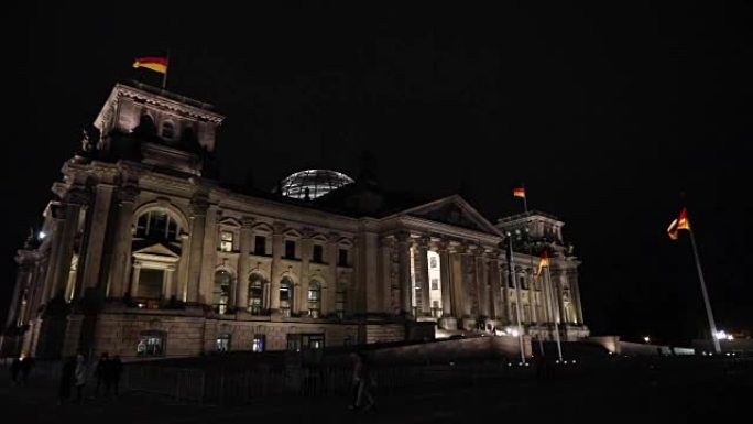 柏林国会大厦之夜，联邦议院之夜，广角，全景。德国