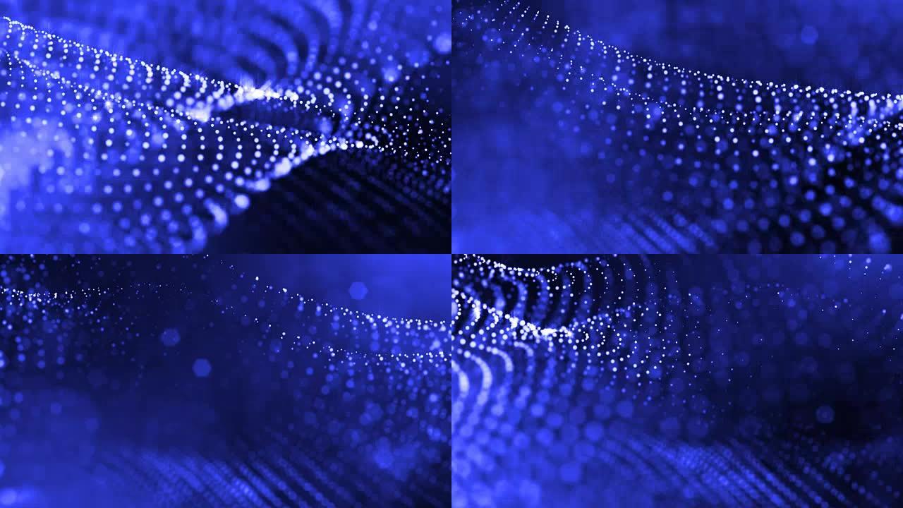 辉光粒子的3d渲染循环动画形成摆动线，如摆动花环作为holyday背景或具有景深和波克像vj循环的粒