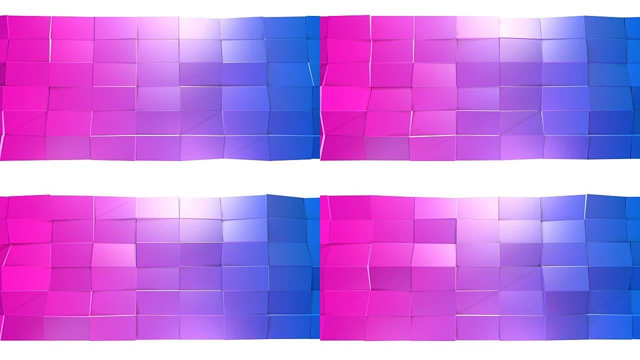 4k清洁低聚动画背景循环。现代几何风格的无缝3d动画，具有现代渐变色。创意简单的背景。红色蓝色渐变色