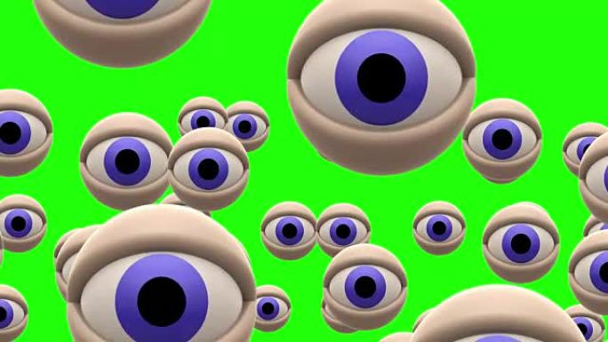 蓝眼睛气球在色度键绿屏背景动画新质量通用动态动画七彩快乐漂亮酷视频素材