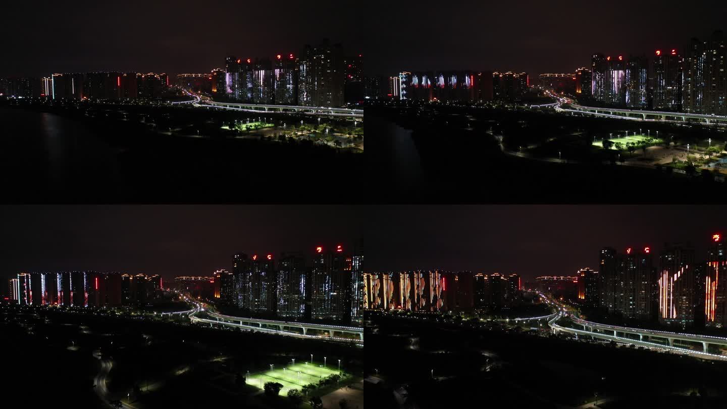 2航拍泉州田安大桥晋江方向夜景