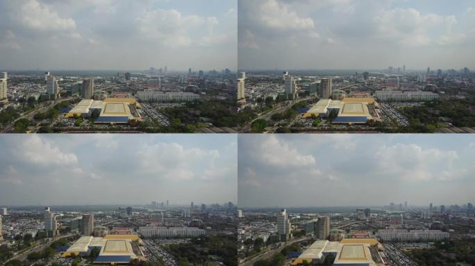 泰国，曼谷-2018年4月1日: 诗丽吉王后国家会议中心。空中顶部无人机视图4K。
