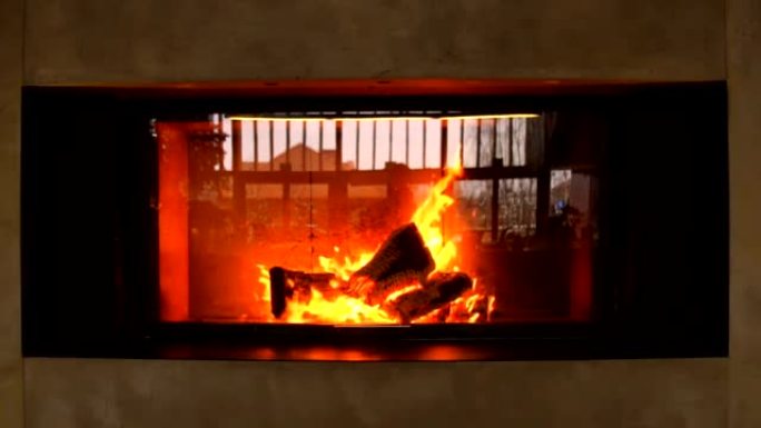 慢动作: 壁炉中的大火