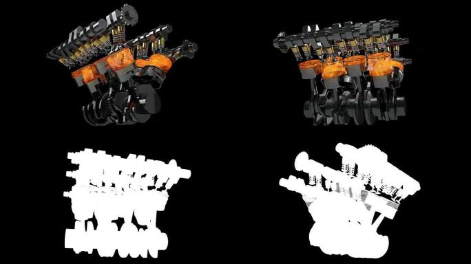 带有爆炸循环的旋转V8引擎动画