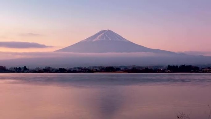 延时缩小川口湖日出山富士反射